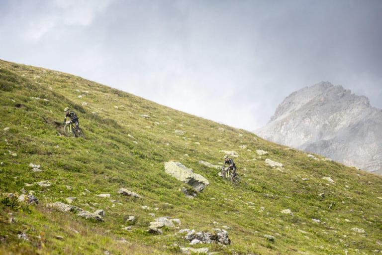Two bikers on a very steep hill