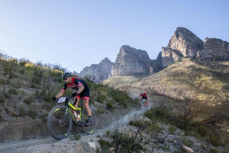 Dr. Mike Posthumus navigating the Wellington trails during the 2018 Absa Cape Epic. photo by Greg Beadle