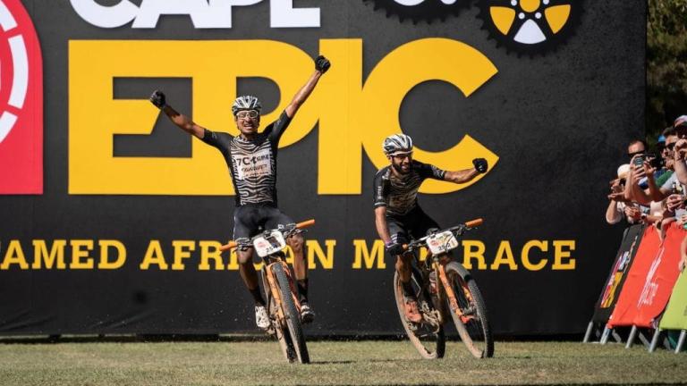 The Dark Horse Italians rounding the final corner of the Cape Epic [Absa Cape Epic]
