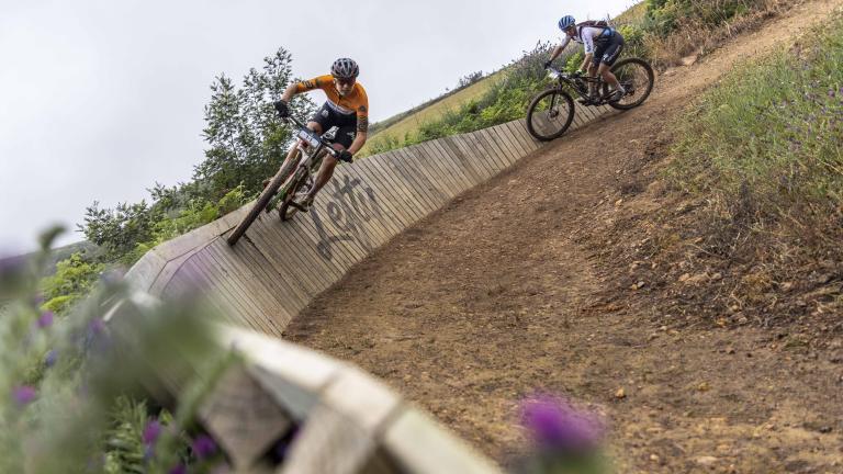 Candice Lill in action on the Lefty berm during Stage 2 of the FNB Wines2Whales Chardonnay Race. Photo by Max Sullivan / Wines2Whales.